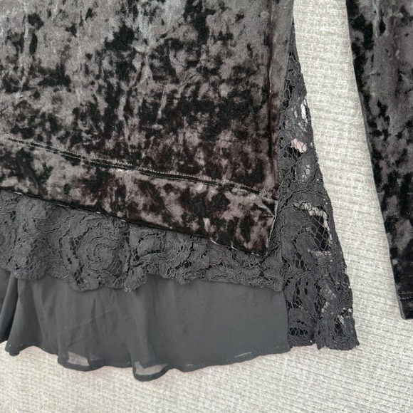 Karen Kane Black Velvet Lace Trim Long Sleeve Tunic Top Sz XL USA Whimsigoth - Picture 8 of 11